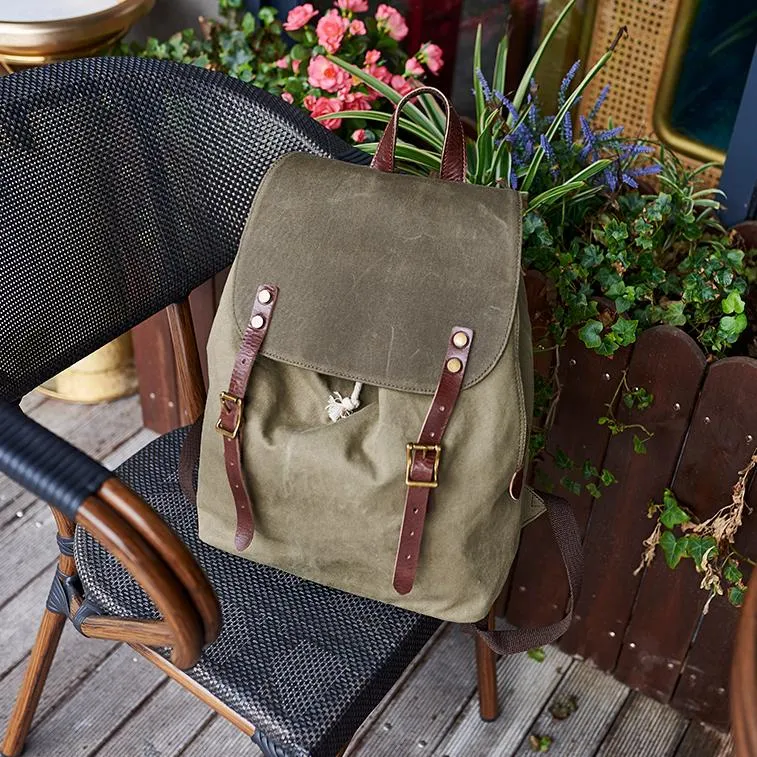 Canvas Mens Womens Backpack Green Travel Rucksack Satchel Backpack Canvas School Backpack for Men