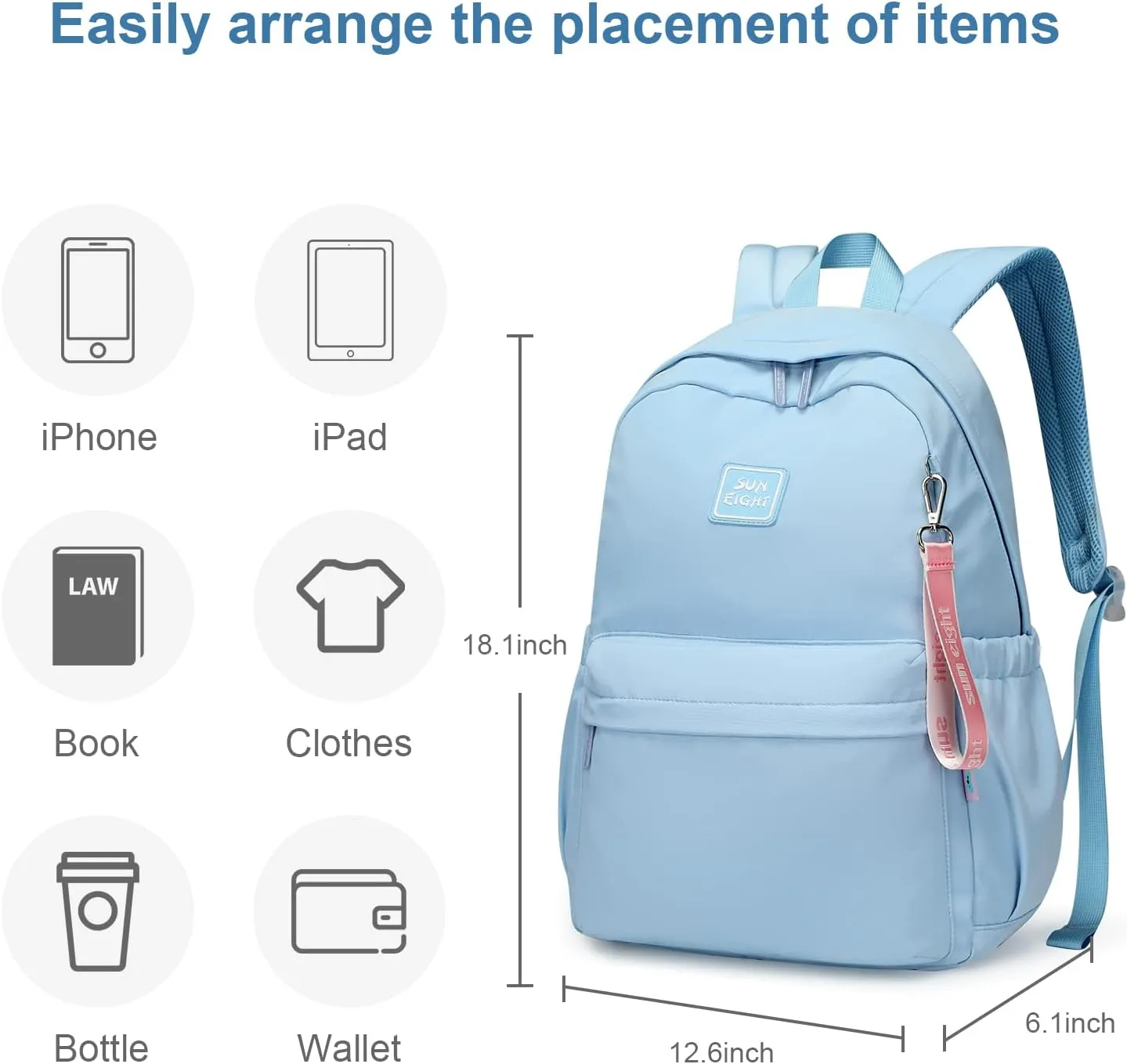 CaranY 30L Kids Backpack for Girls & Boys Ages 6-18 -Lightweight School Backpack Multi-Pocket Design Adjustable Straps Durable Water-Resistant Aqua Blue Ideal for Elementary to High School Students