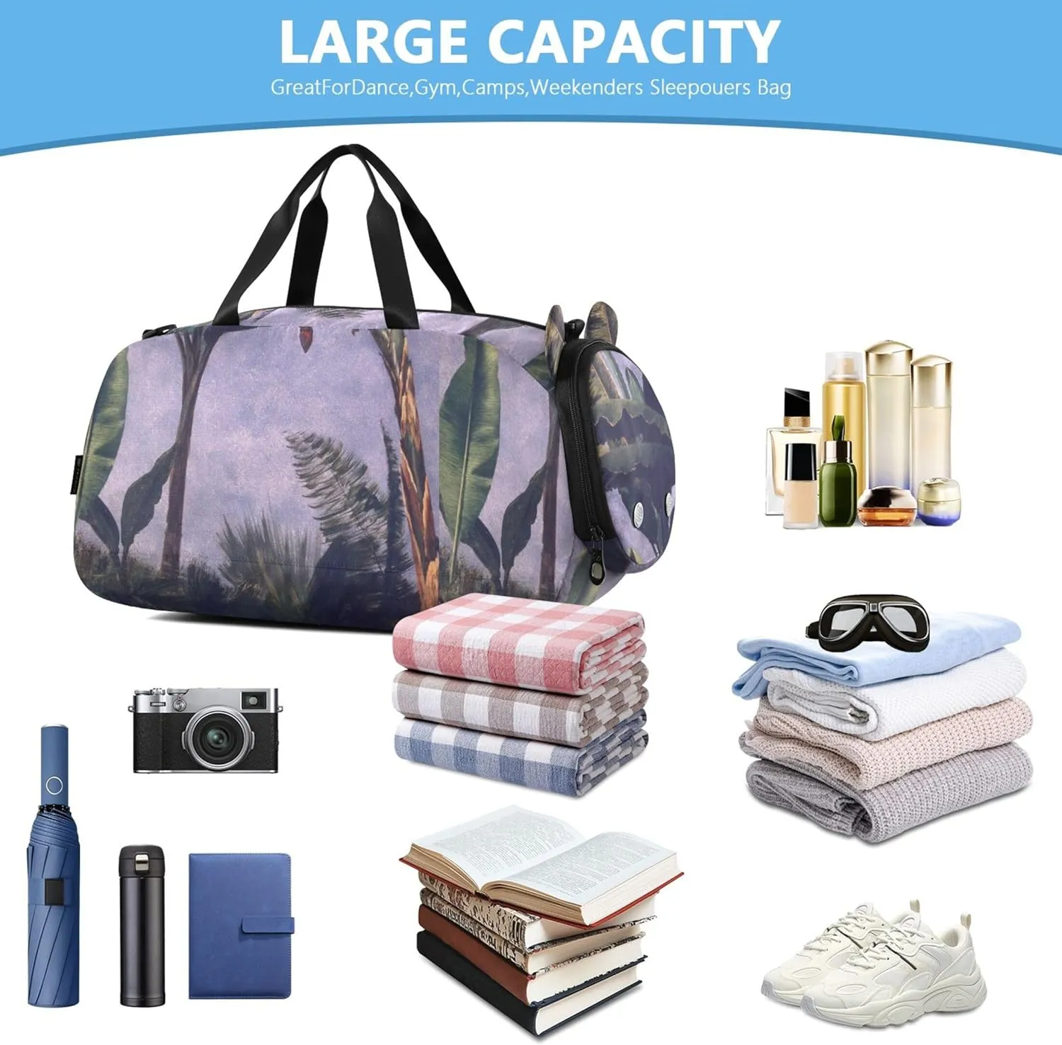 Carry on Duffel Bag Boys Banana Trees Albert Bierstadt Print Weekender Overnight Duffle Bags for Traveling Tote Luggage Kids Sports