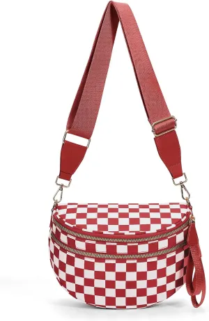 Checkered Crossbody Bum Bags for Women Nylon Checkered Purse Checkerboard Fanny Pack