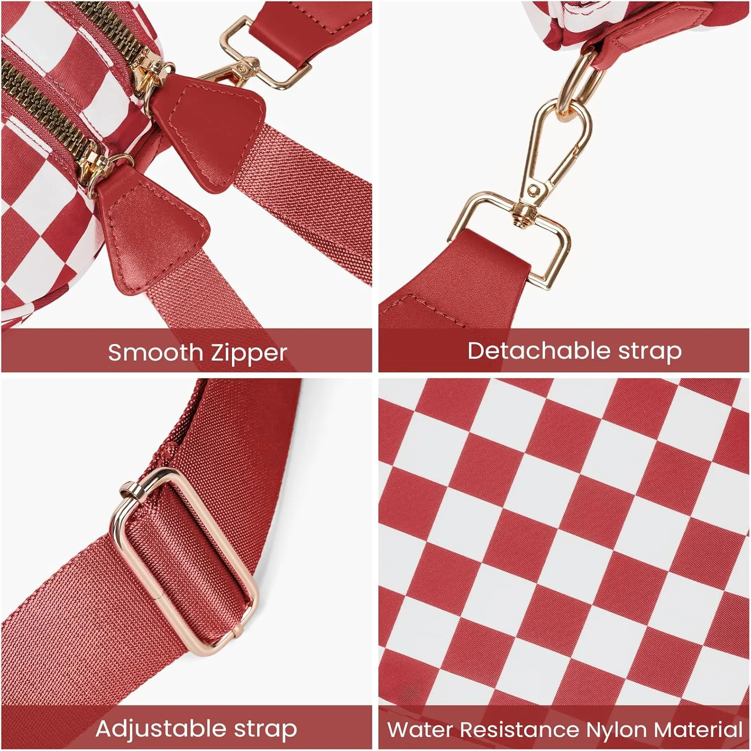 Checkered Crossbody Bum Bags for Women Nylon Checkered Purse Checkerboard Fanny Pack