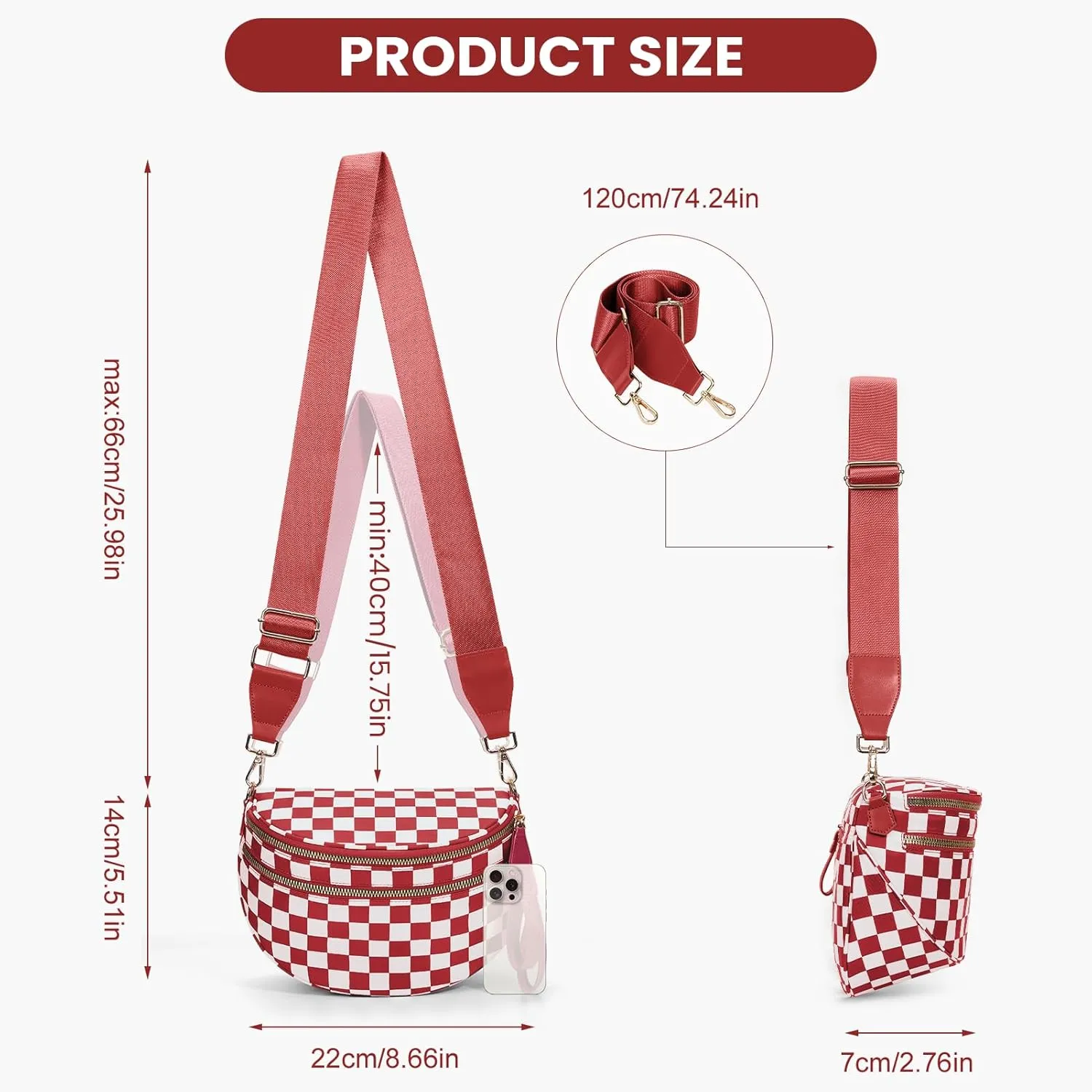 Checkered Crossbody Bum Bags for Women Nylon Checkered Purse Checkerboard Fanny Pack