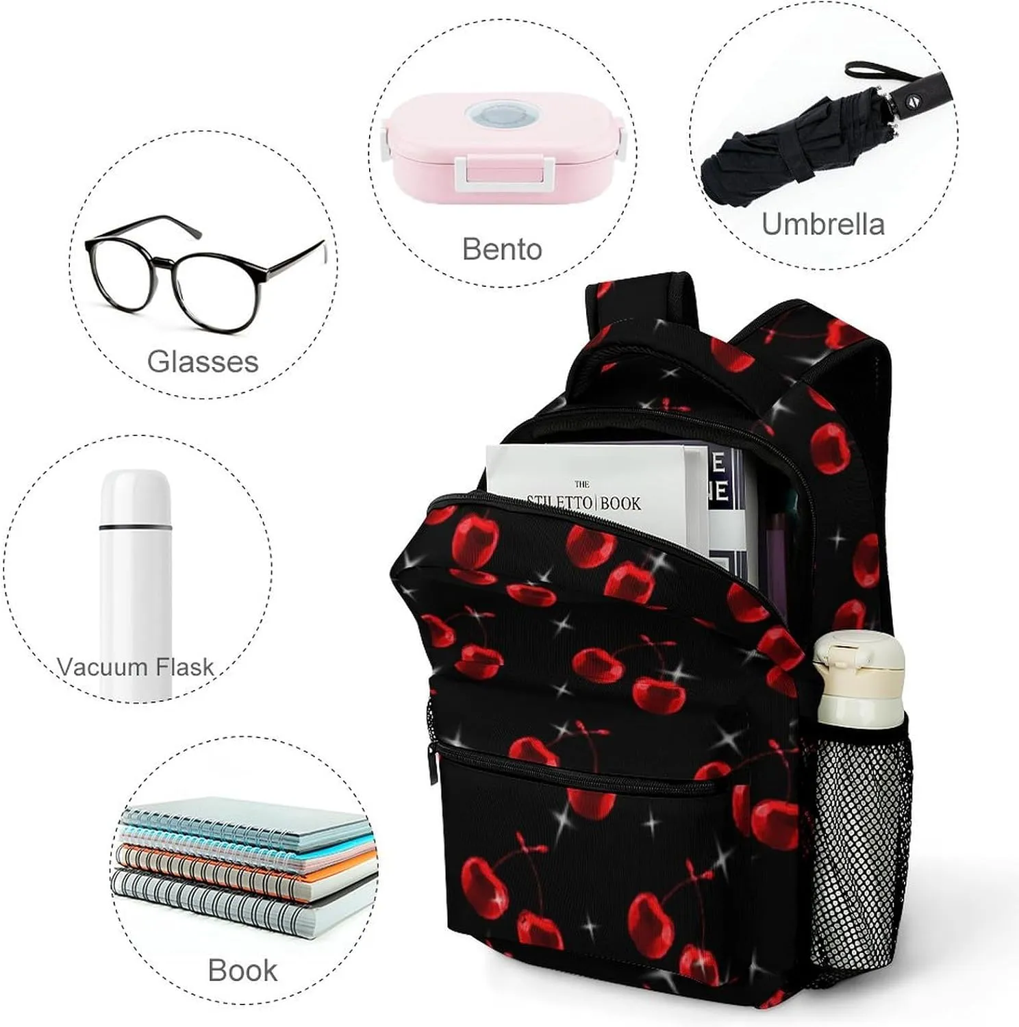 Cherry Backpack Casual Travel Daily Work Camping School Bag with Multiple Pockets