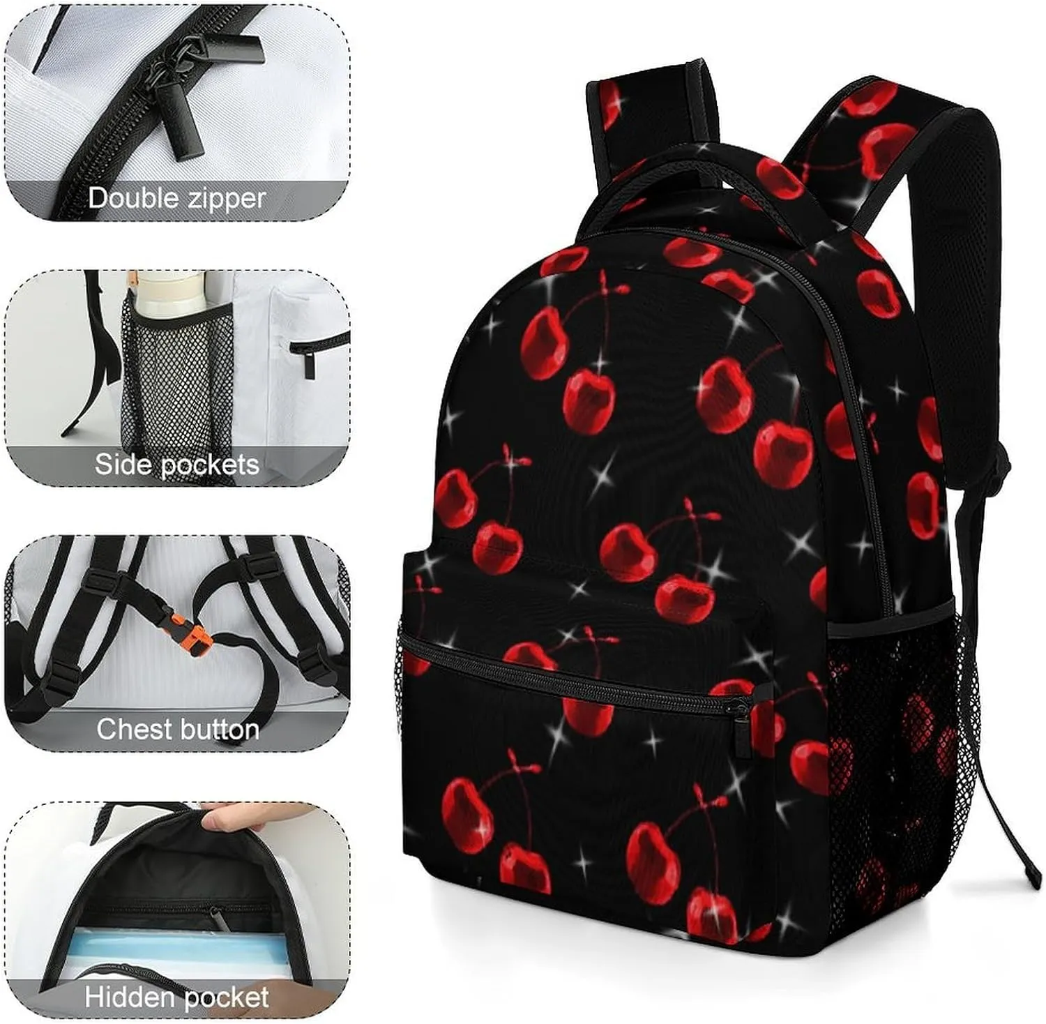 Cherry Backpack Casual Travel Daily Work Camping School Bag with Multiple Pockets