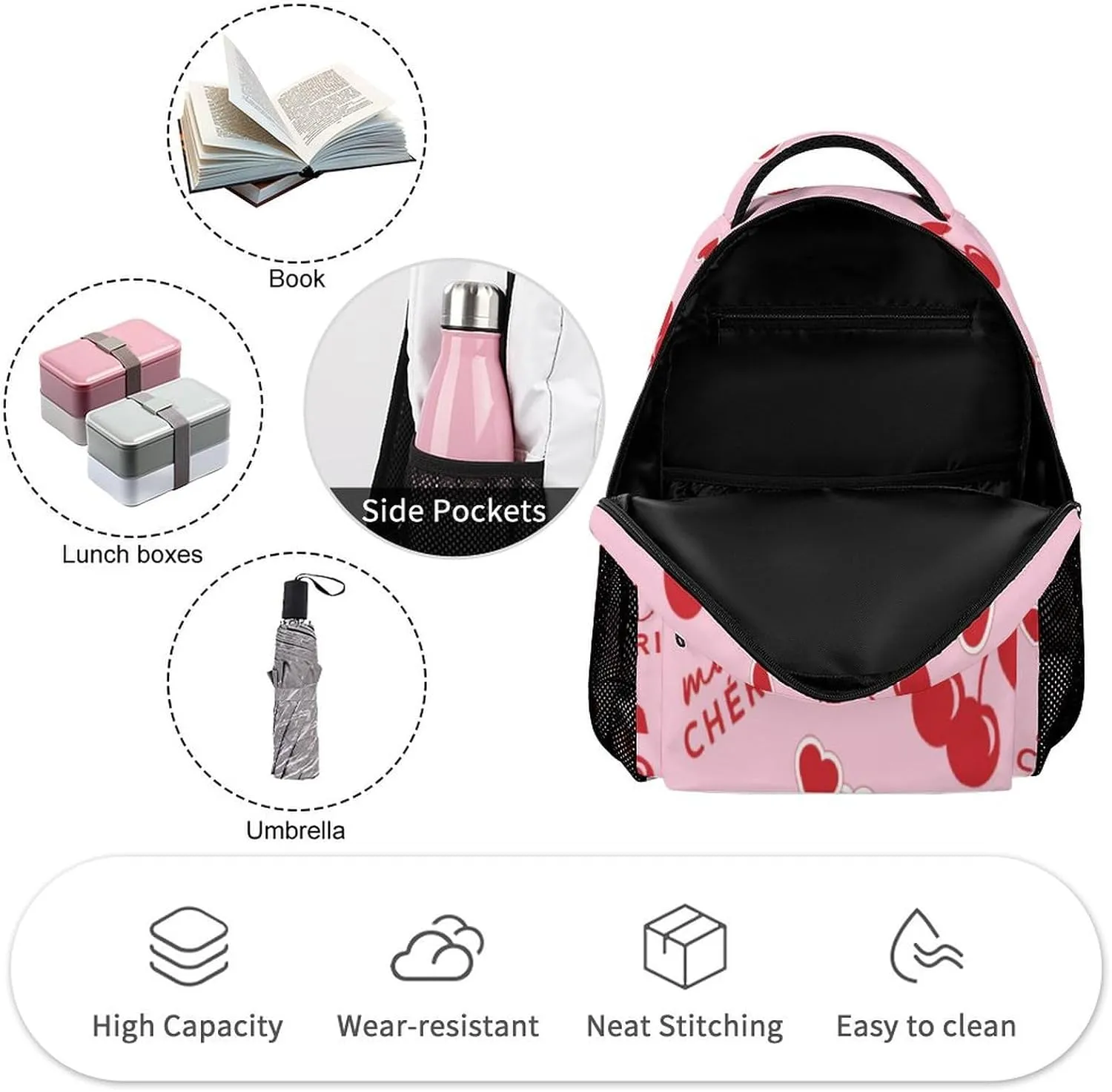 Cherry Backpack Lightweight Cherries Bags Travel Camping Backpacks Shoulder Bags For Men Women