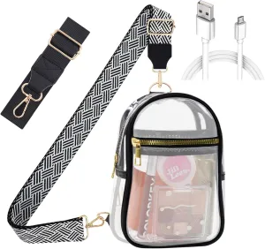 Clear Bag for Stadium Events Approved Concert Travel,Sling Clear Crossbody Purse,Plastic Transparent See Through Bag 10FT Long Android Charger Cable Fast Charge,USB to Micro USB Cable White