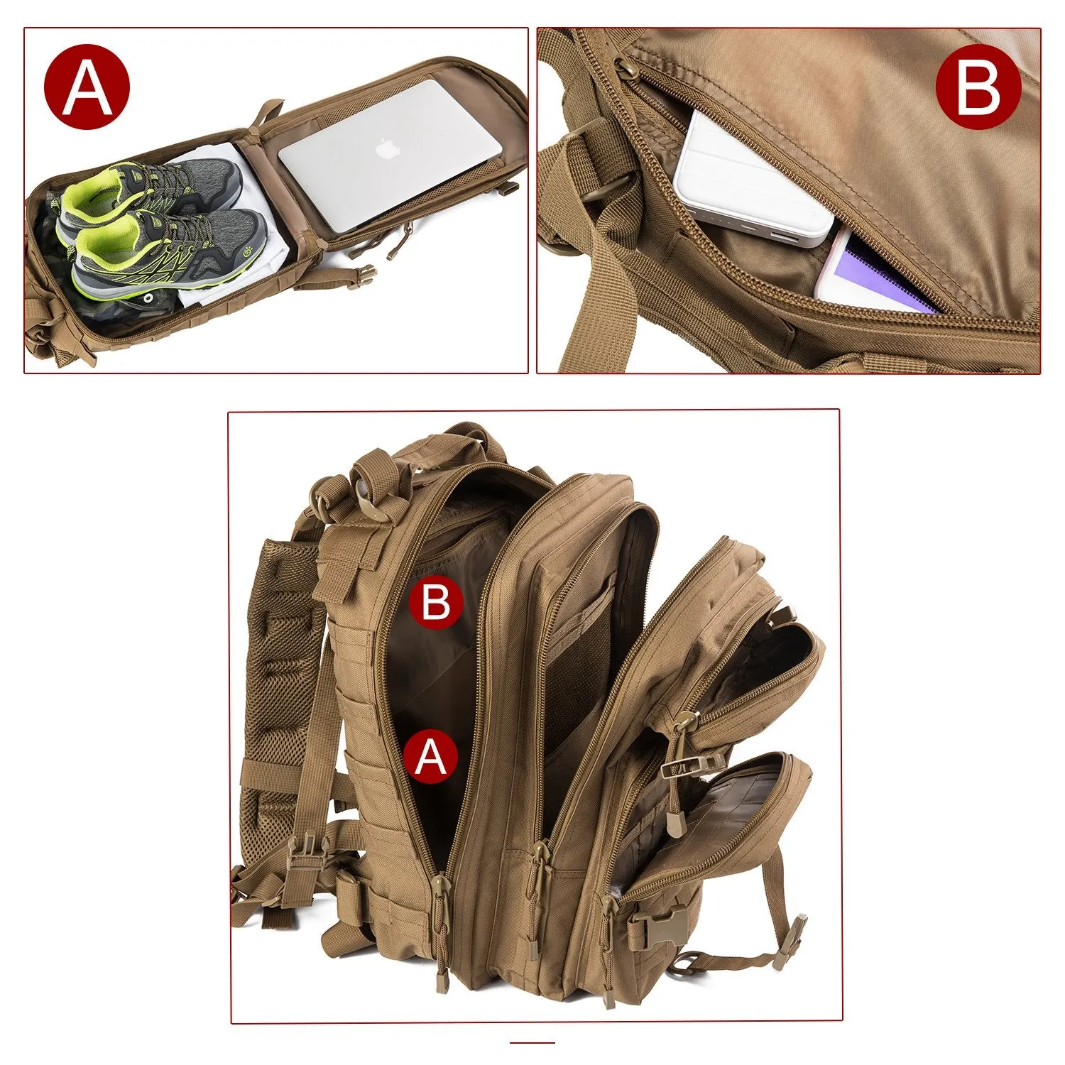 Crocox Military Tactical Backpack Molle Bag Rucksack Canvas Army Pouches Hiking