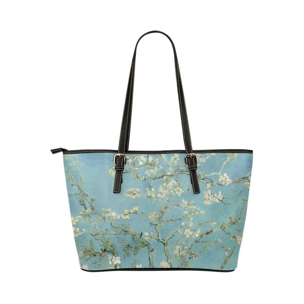 Custom Vegan Leather Tote Bag-Vintage Art, Vincent van Gogh: Almond Blossom