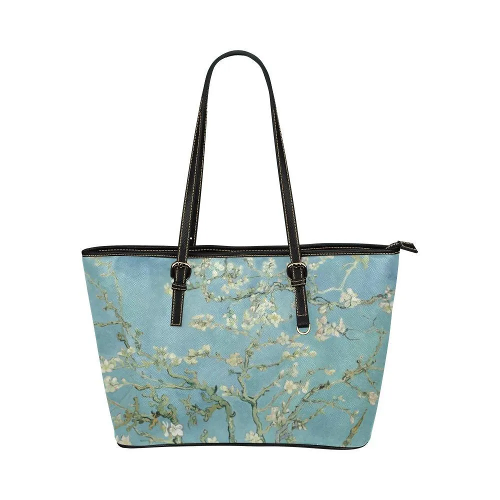 Custom Vegan Leather Tote Bag-Vintage Art, Vincent van Gogh: Almond Blossom