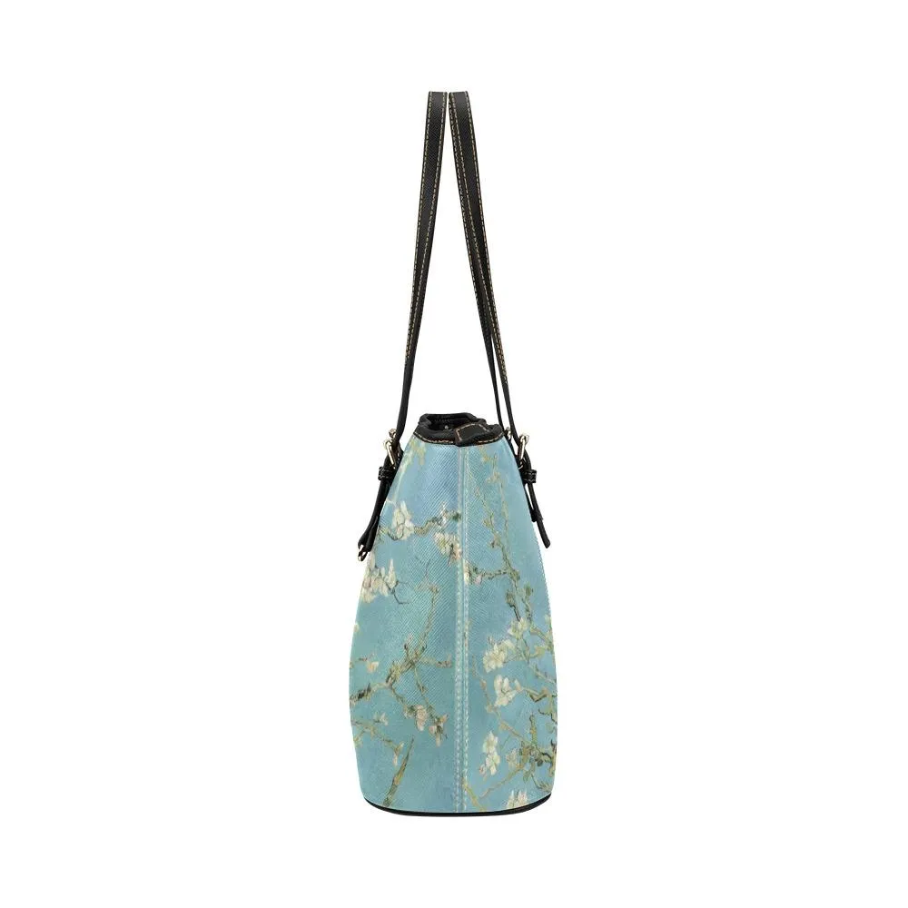 Custom Vegan Leather Tote Bag-Vintage Art, Vincent van Gogh: Almond Blossom