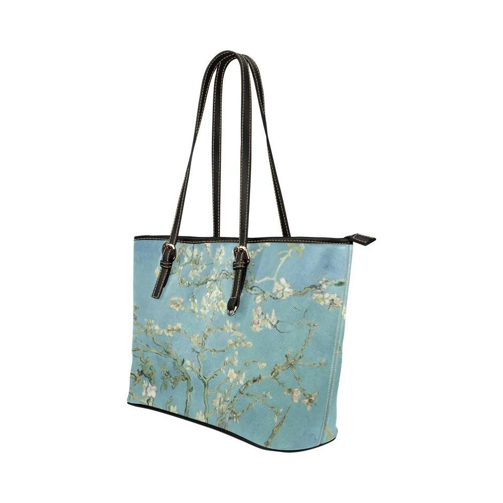 Custom Vegan Leather Tote Bag-Vintage Art, Vincent van Gogh: Almond Blossom
