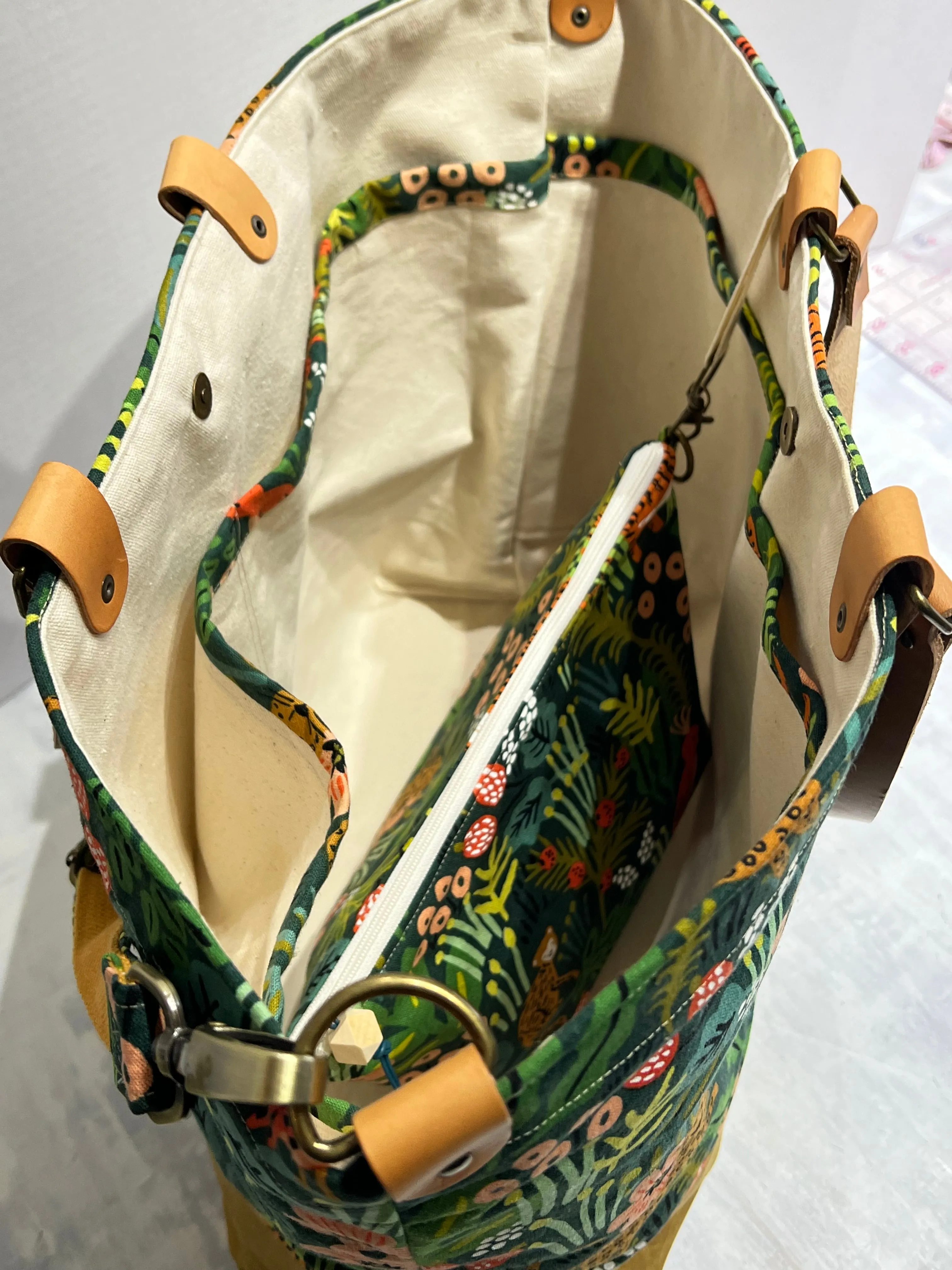 Customized Traveller Tote Set Rifle Paper Co Jungle Hunter, Hand Waxed Canvas