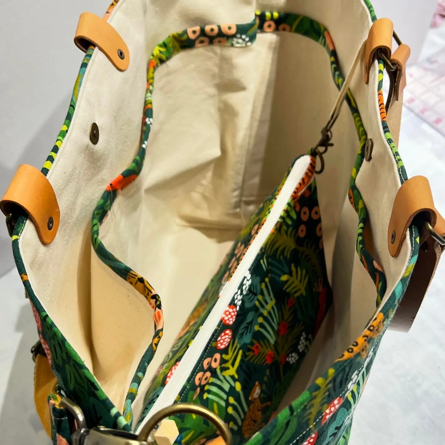 Customized Traveller Tote Set Rifle Paper Co Jungle Hunter, Hand Waxed Canvas