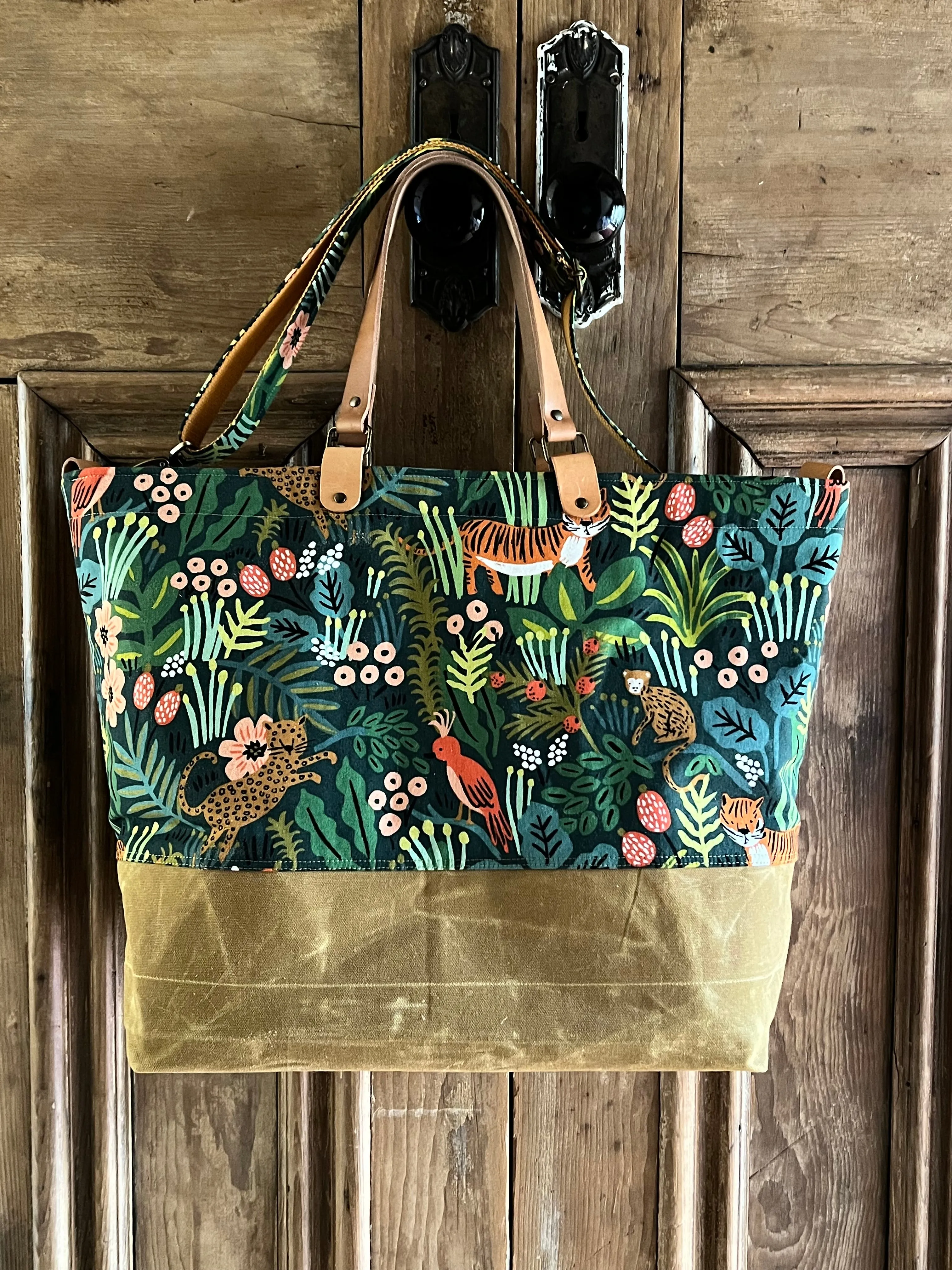 Customized Traveller Tote Set Rifle Paper Co Jungle Hunter, Hand Waxed Canvas