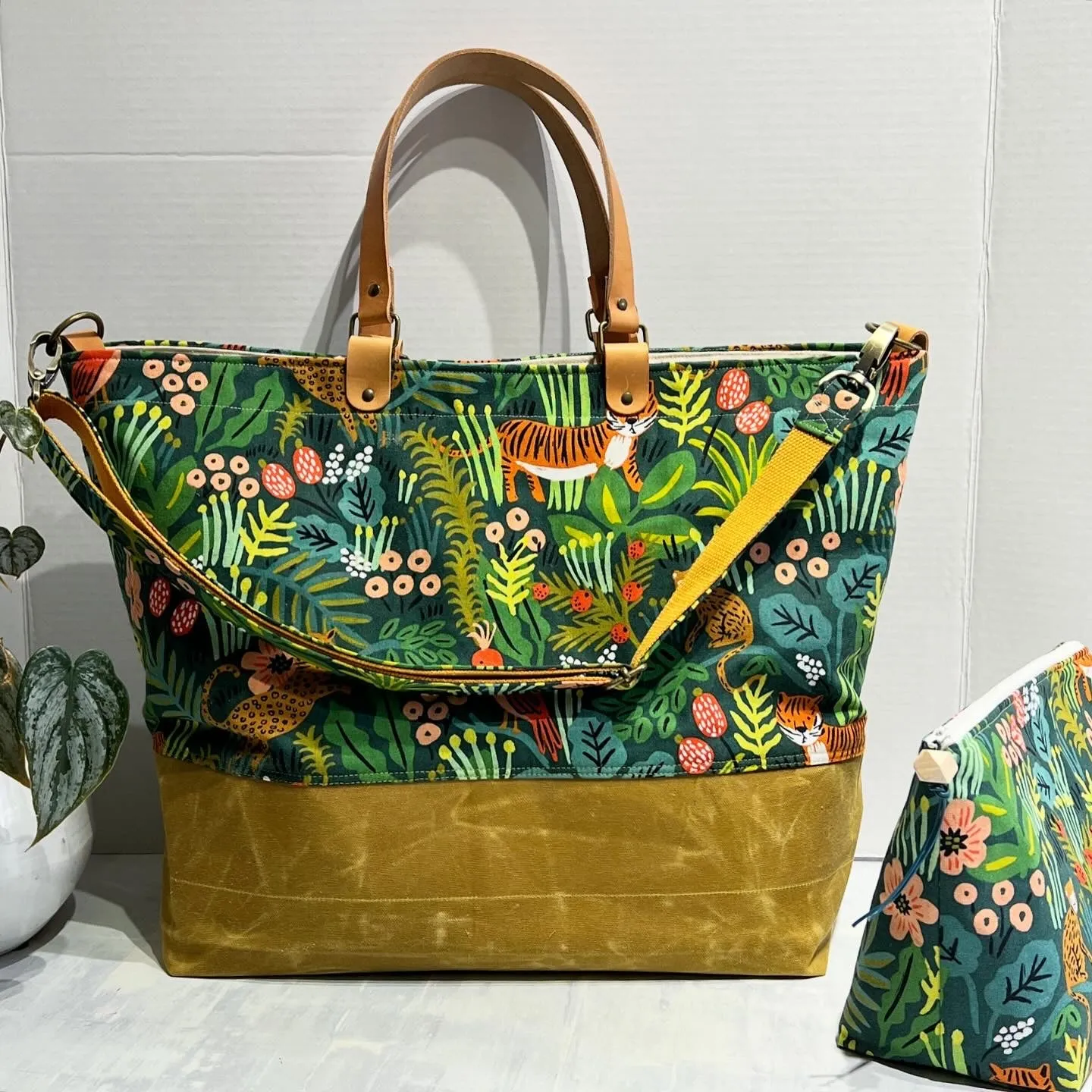 Customized Traveller Tote Set Rifle Paper Co Jungle Hunter, Hand Waxed Canvas