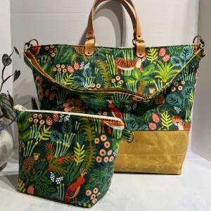 Customized Traveller Tote Set Rifle Paper Co Jungle Hunter, Hand Waxed Canvas