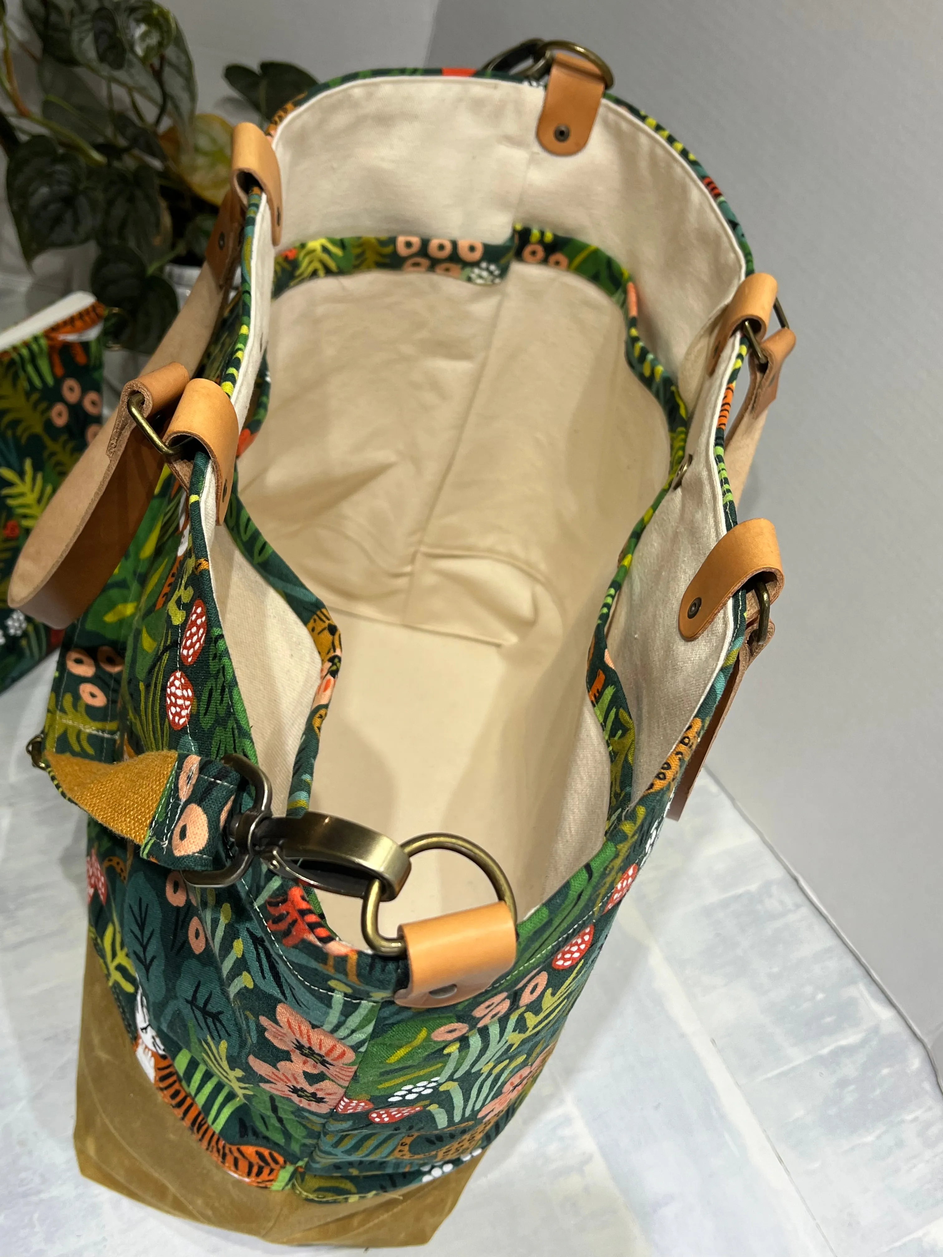 Customized Traveller Tote Set Rifle Paper Co Jungle Hunter, Hand Waxed Canvas