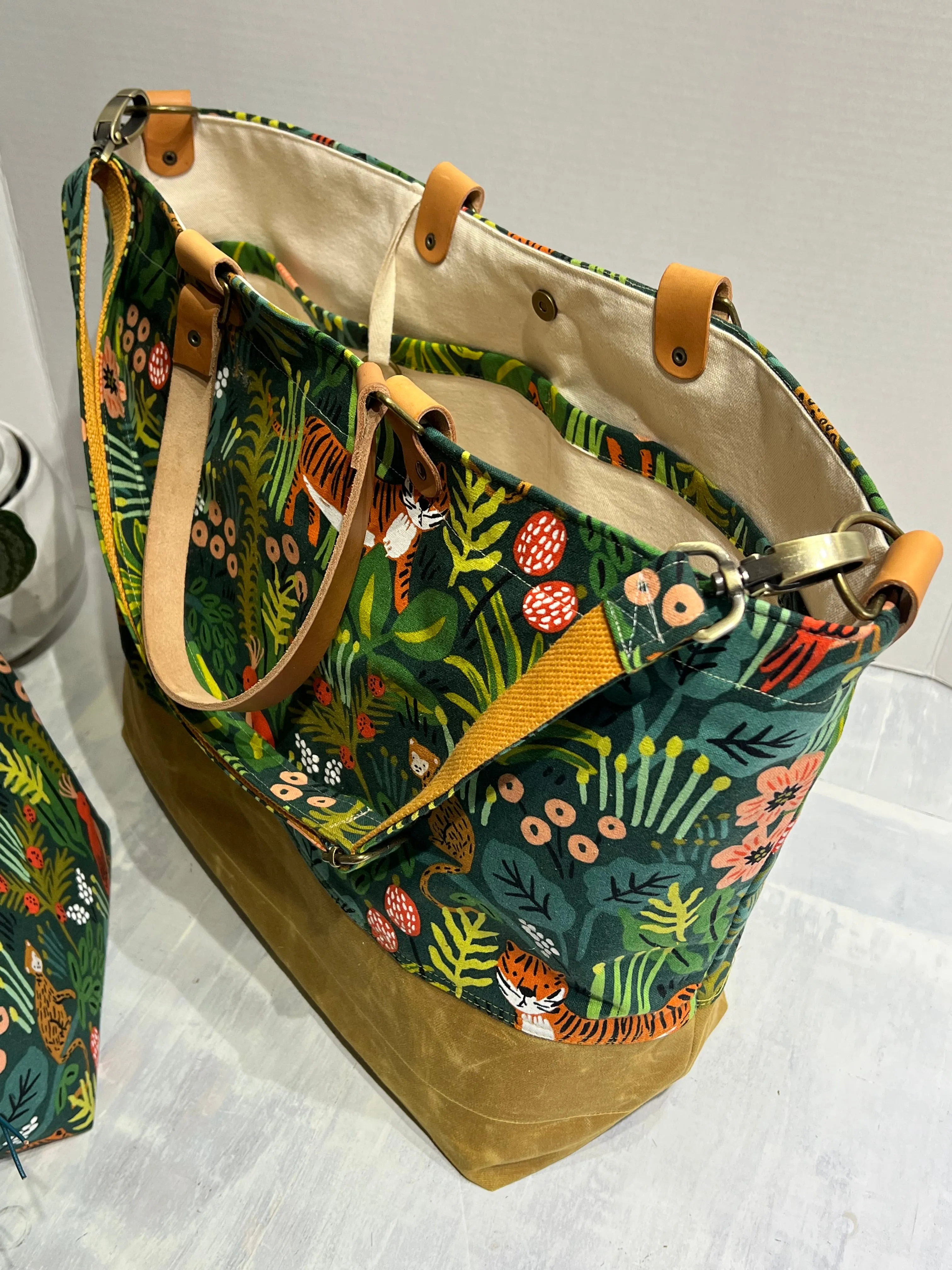 Customized Traveller Tote Set Rifle Paper Co Jungle Hunter, Hand Waxed Canvas