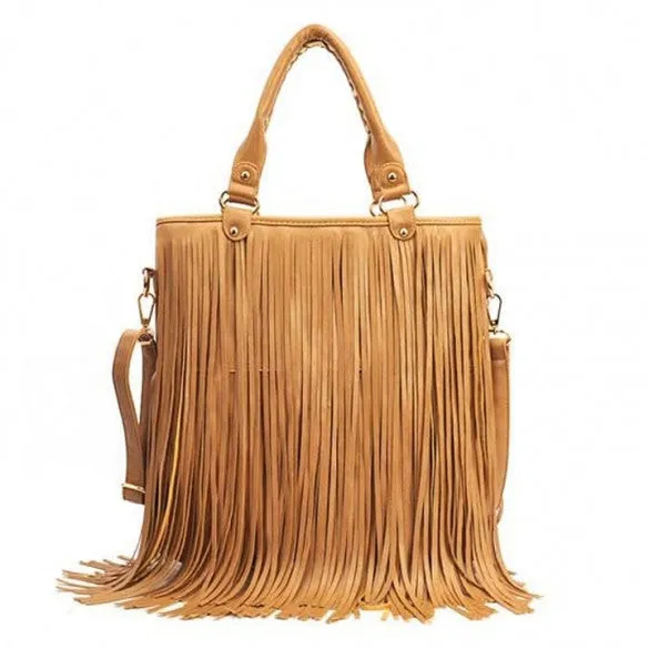 European Style New Lady Girl Women Synthetic Leather Tassel Bag Fashionable Shoulder Bag HandBag