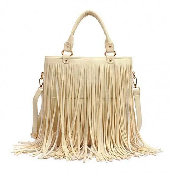 European Style New Lady Girl Women Synthetic Leather Tassel Bag Fashionable Shoulder Bag HandBag