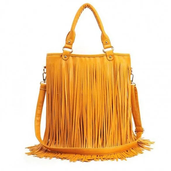 European Style New Lady Girl Women Synthetic Leather Tassel Bag Fashionable Shoulder Bag HandBag