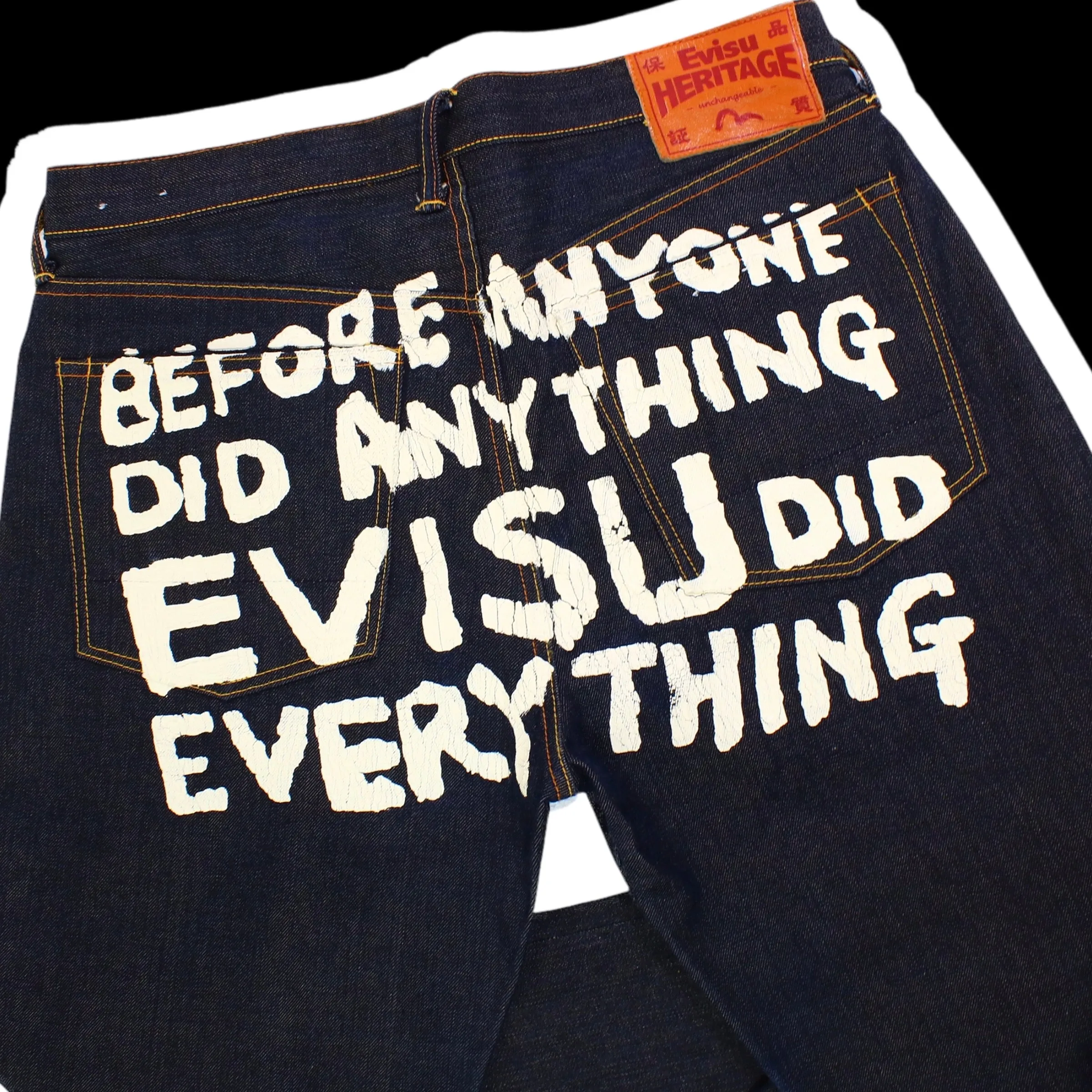 EVISU : ICONIC “EVISU DID IT” BACK PAINTED BAGGIE JEANS : 34