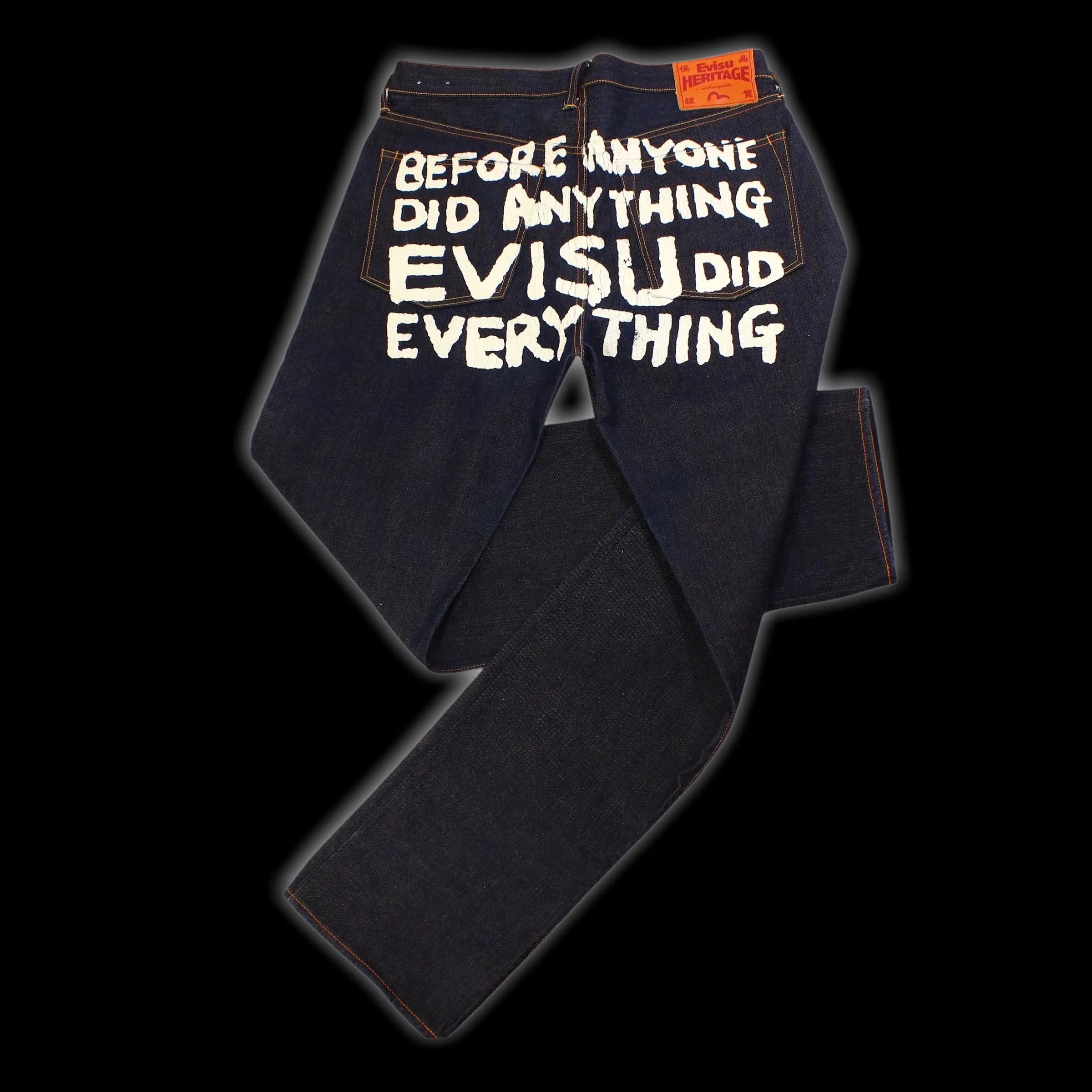 EVISU : ICONIC “EVISU DID IT” BACK PAINTED BAGGIE JEANS : 34