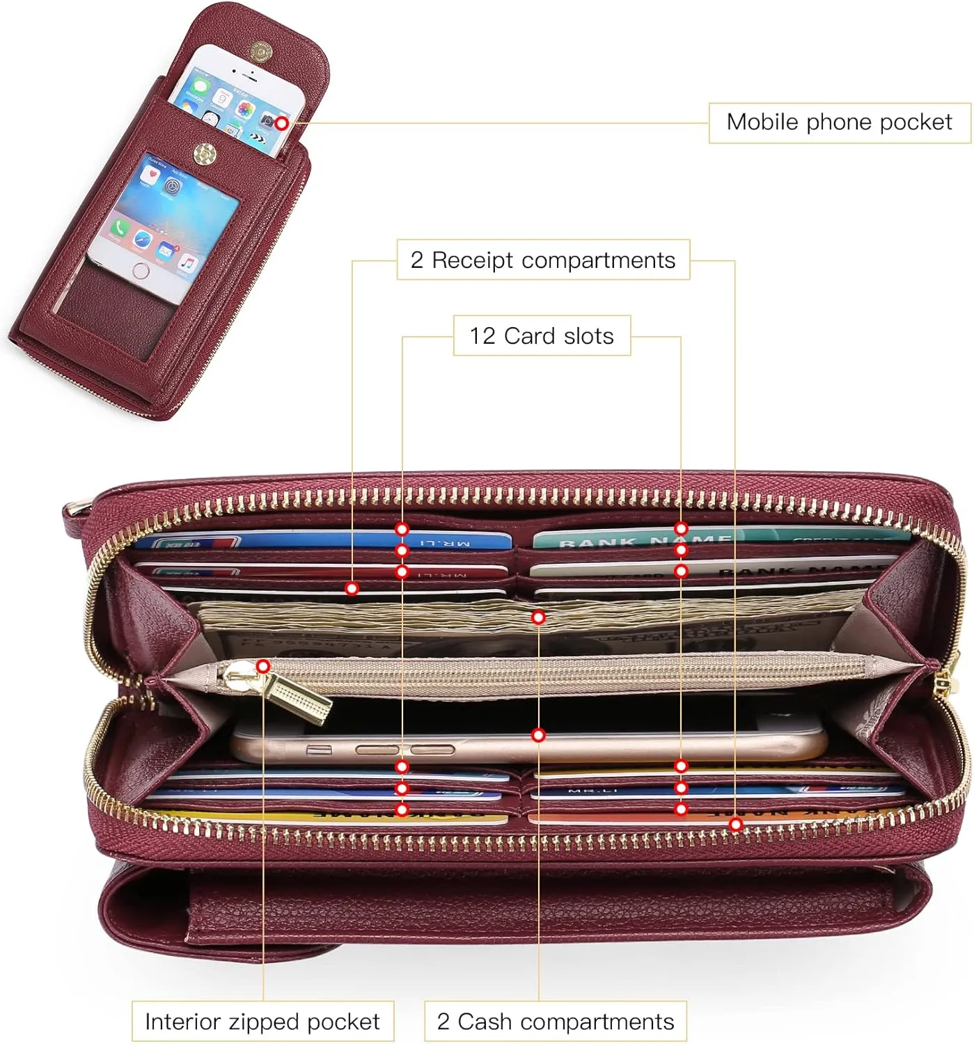 FALAN MULE Small Cell Phone Crossbody Bag Purse for Women, PU Leather Wallet Purse