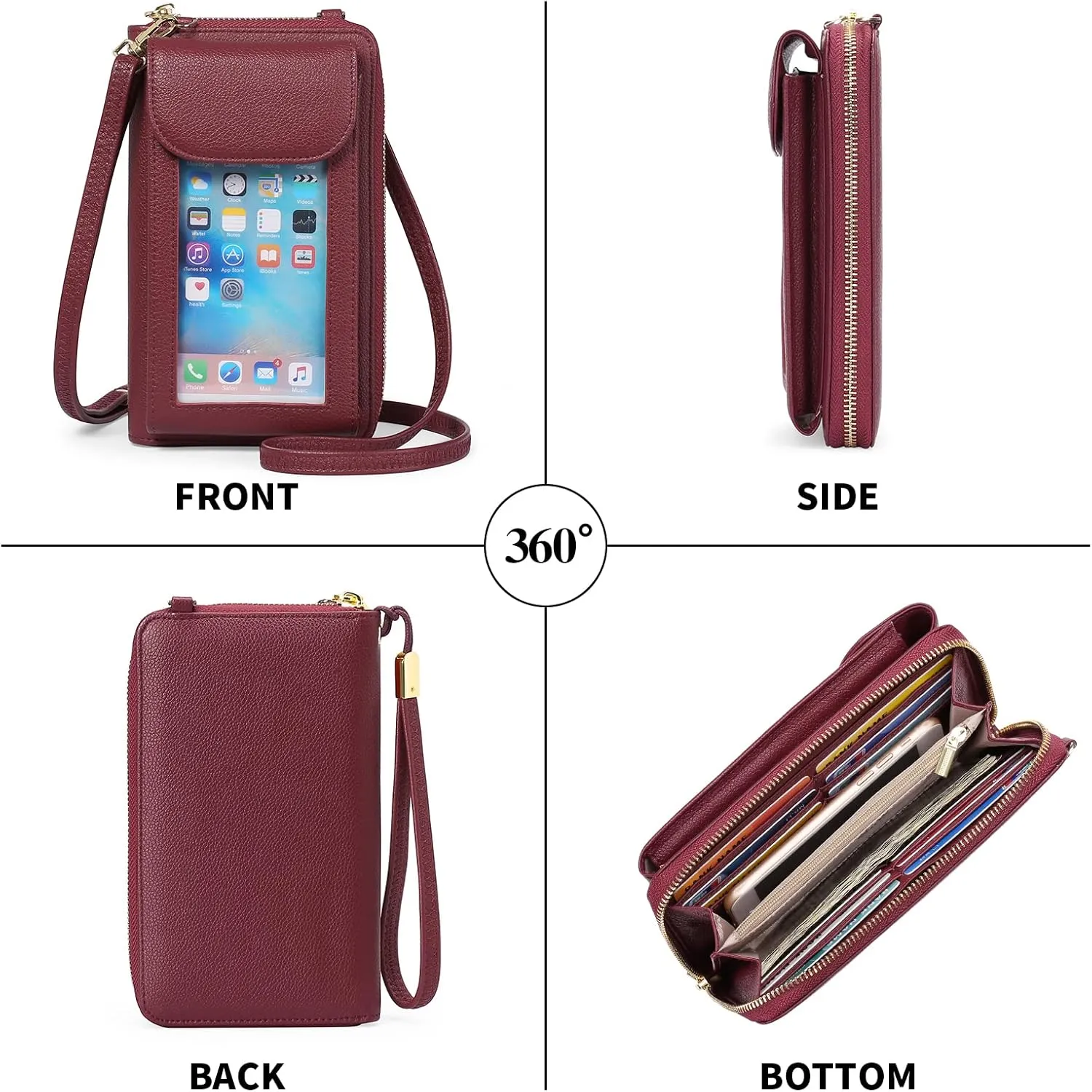 FALAN MULE Small Cell Phone Crossbody Bag Purse for Women, PU Leather Wallet Purse