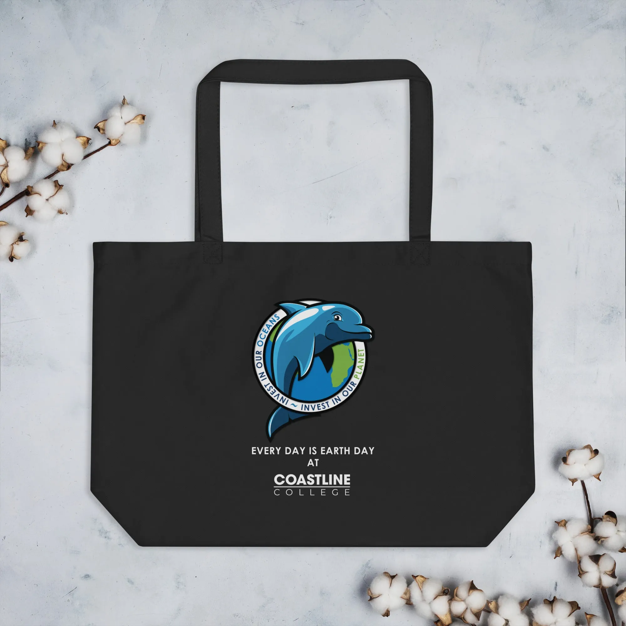 Fin Invest In Our Oceans Black Large Organic Tote Bag