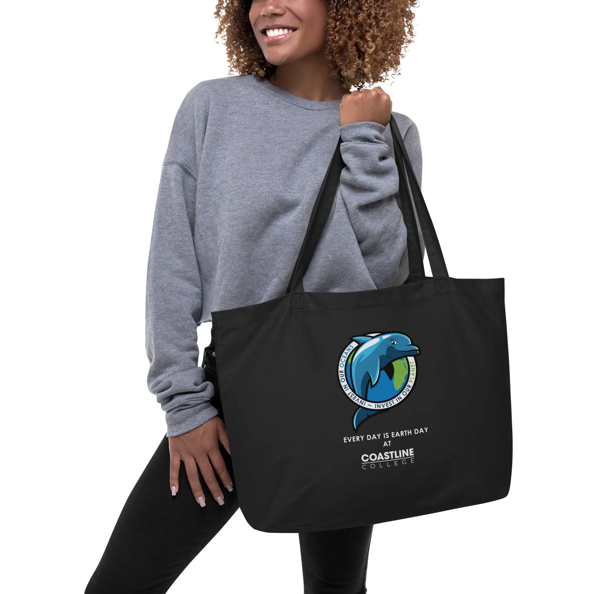 Fin Invest In Our Oceans Black Large Organic Tote Bag