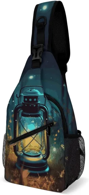 Fireflies And Lantern Chest Bag Unisex, Adjustable Crossbody Sling Bag, Small Sling Backpack for Hiking Traveling