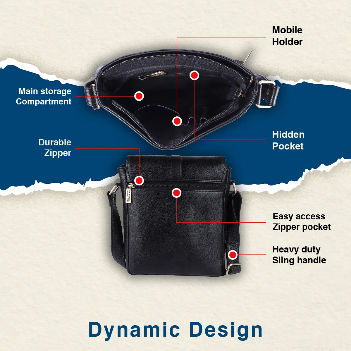 Genuine Leather Premium Sling Crossbody Bag For Men - 1 Year Warranty