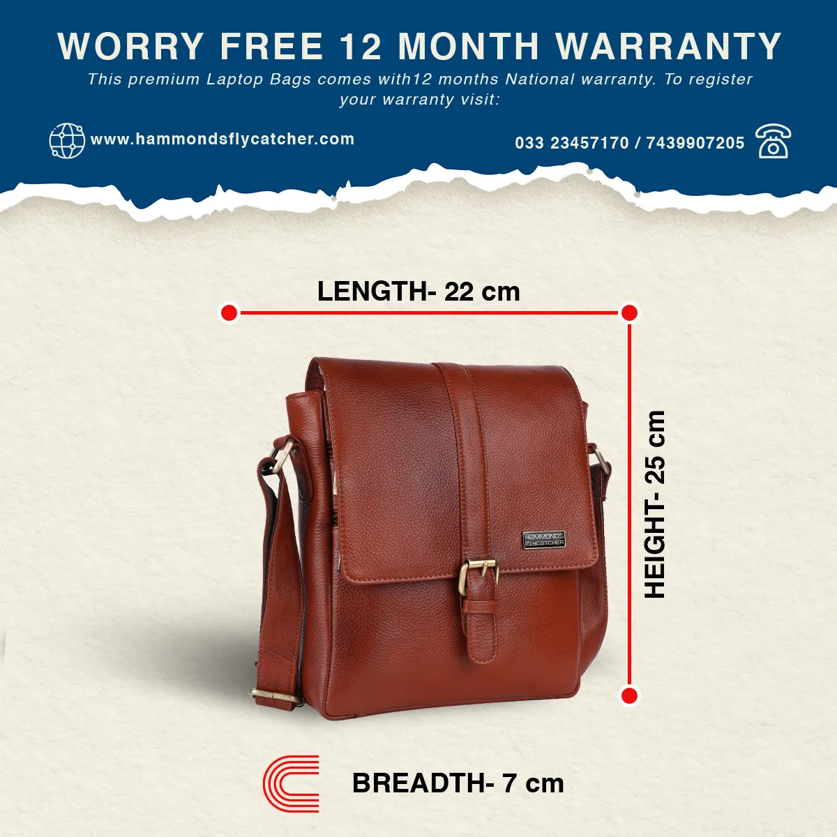 Genuine Leather Premium Sling Crossbody Bag For Men - 1 Year Warranty