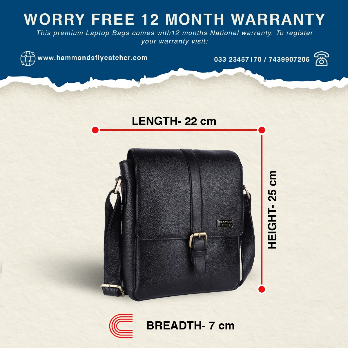 Genuine Leather Premium Sling Crossbody Bag For Men - 1 Year Warranty