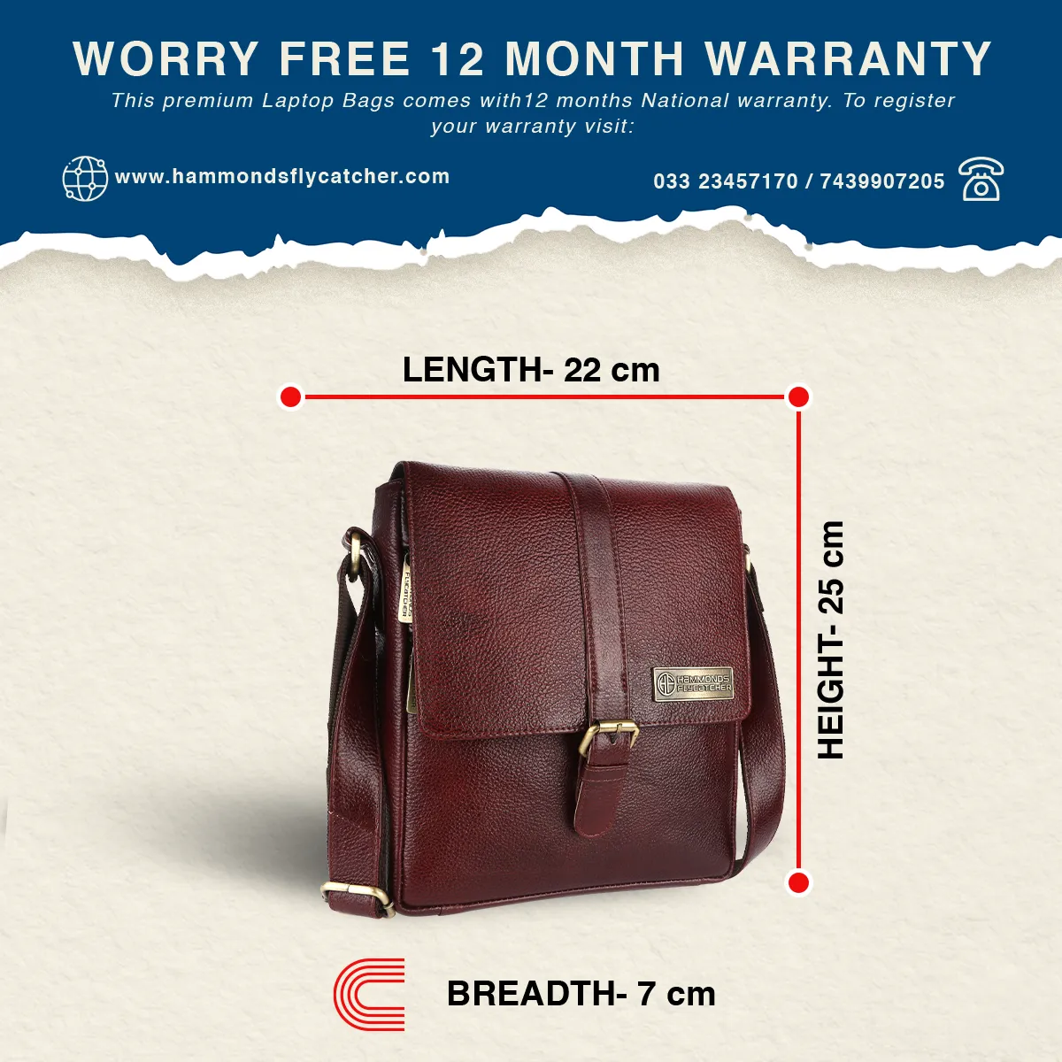Genuine Leather Premium Sling Crossbody Bag For Men - 1 Year Warranty