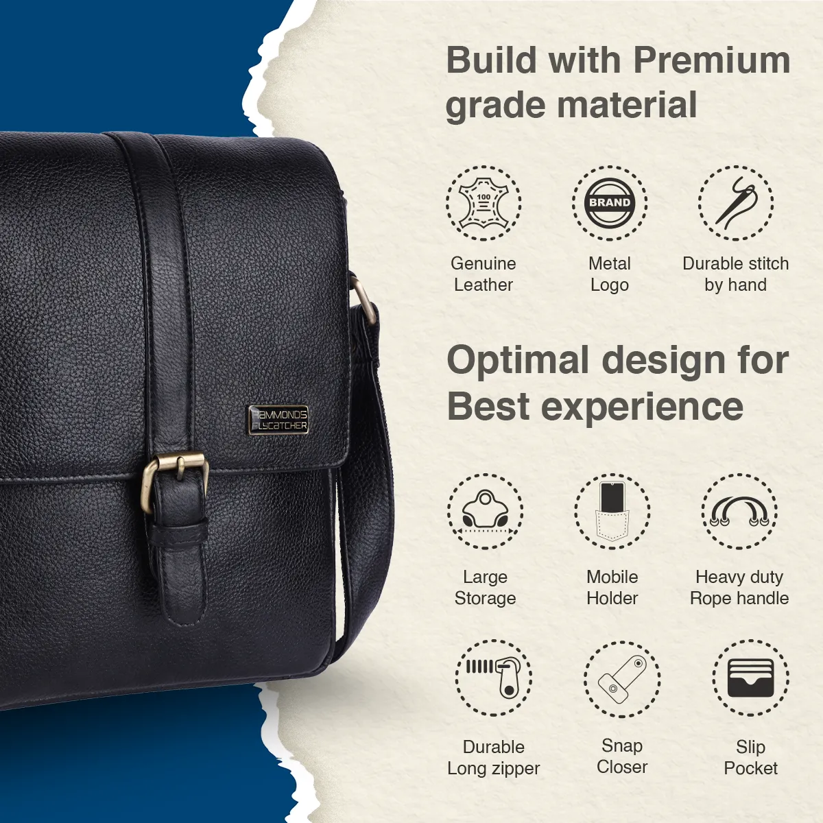 Genuine Leather Premium Sling Crossbody Bag For Men - 1 Year Warranty