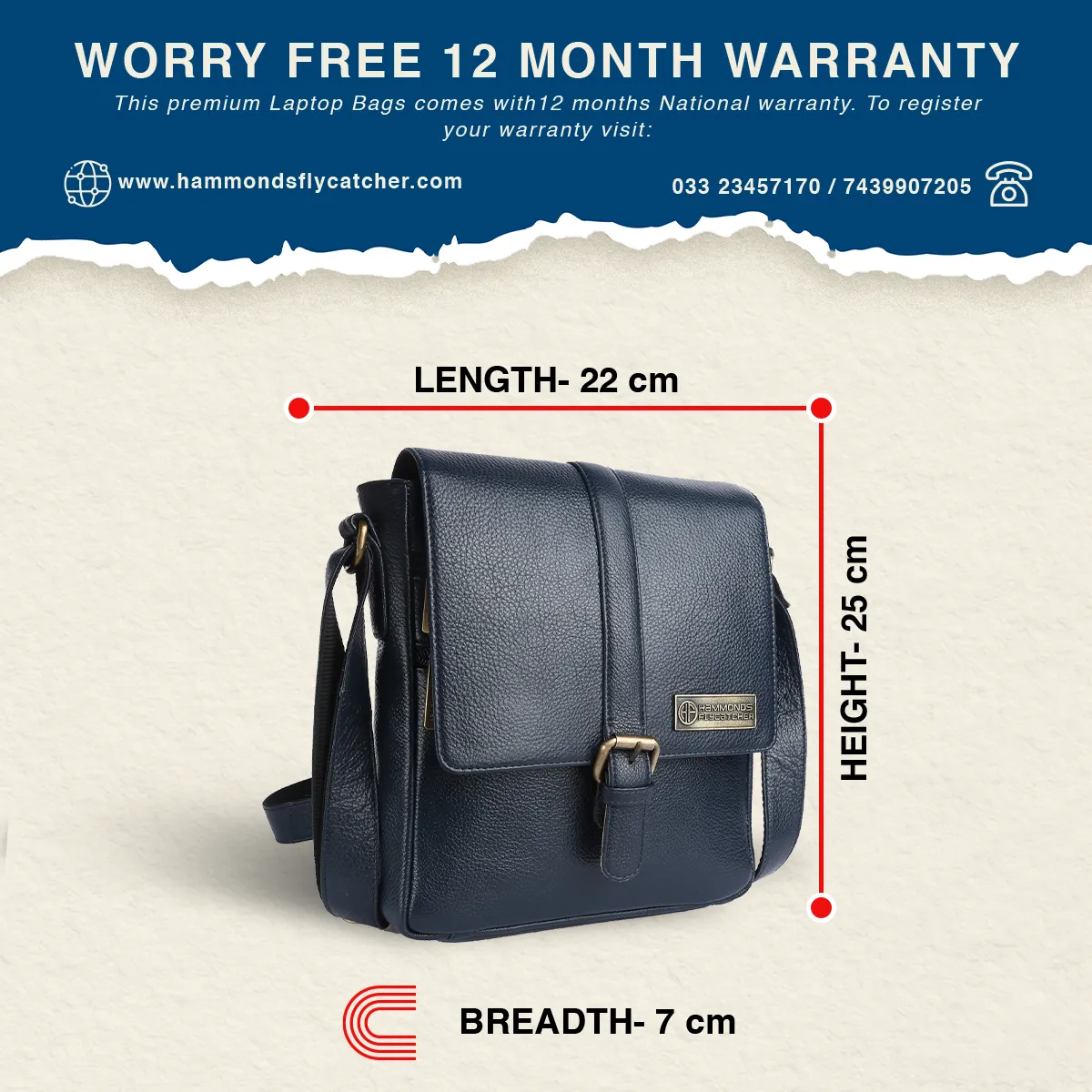 Genuine Leather Premium Sling Crossbody Bag For Men - 1 Year Warranty