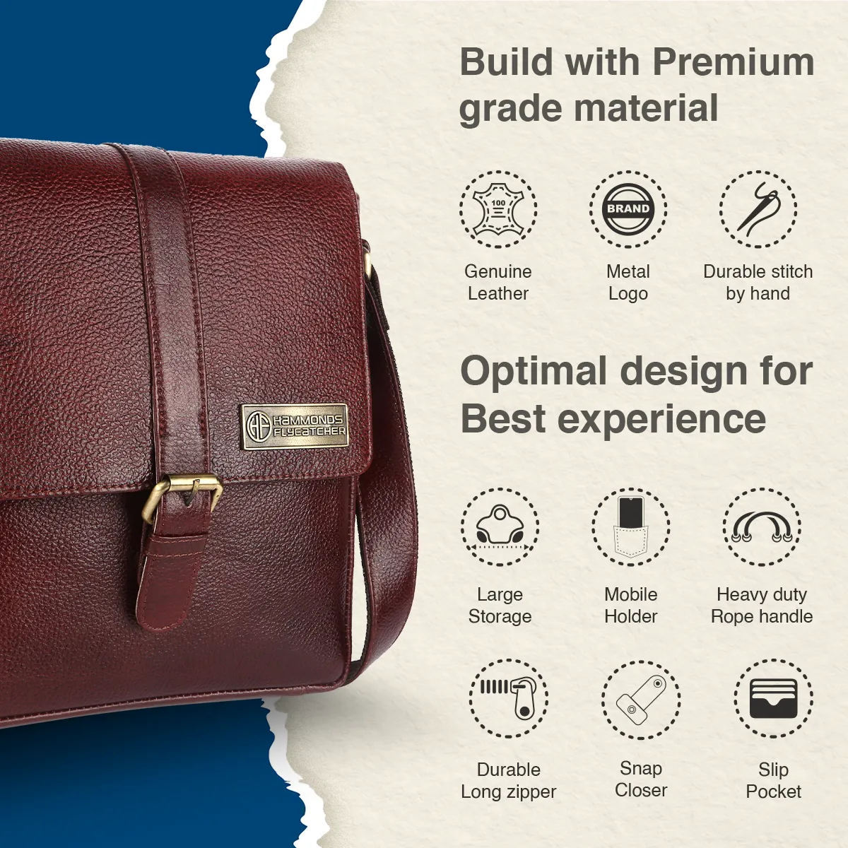 Genuine Leather Premium Sling Crossbody Bag For Men - 1 Year Warranty