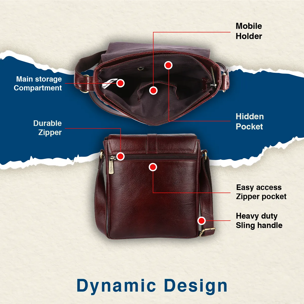 Genuine Leather Premium Sling Crossbody Bag For Men - 1 Year Warranty