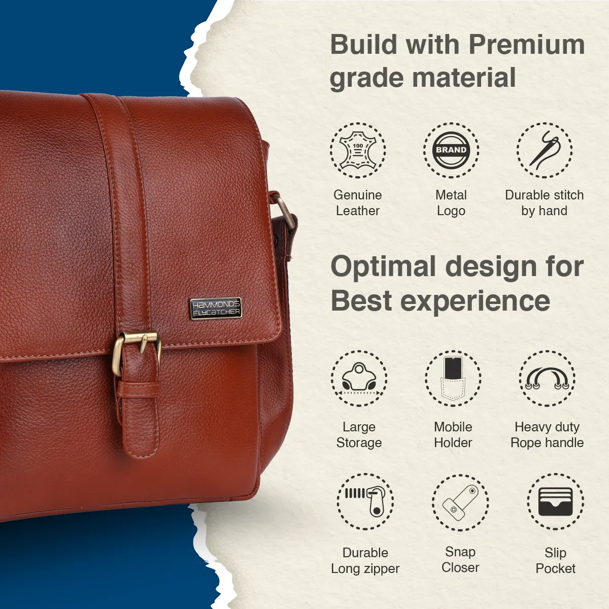 Genuine Leather Premium Sling Crossbody Bag For Men - 1 Year Warranty