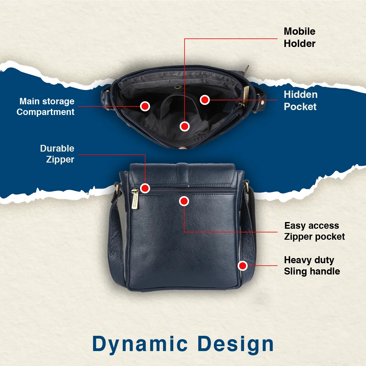 Genuine Leather Premium Sling Crossbody Bag For Men - 1 Year Warranty