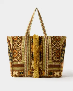 Gilla Velvet Tote Bag, Light Brown