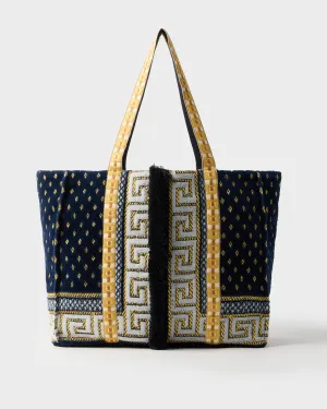 Gilla Velvet Tote Bag, Navy Blue