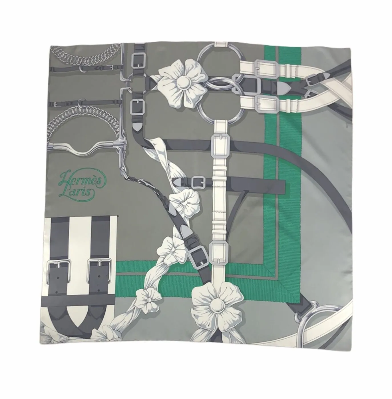 Grey and Green Equestrian Gear Silk Scarf