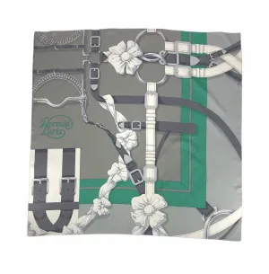 Grey and Green Equestrian Gear Silk Scarf