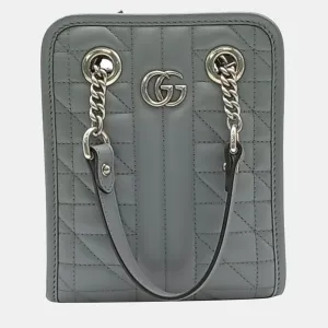 Grey Leather Mini GG Marmont Shoulder Bag