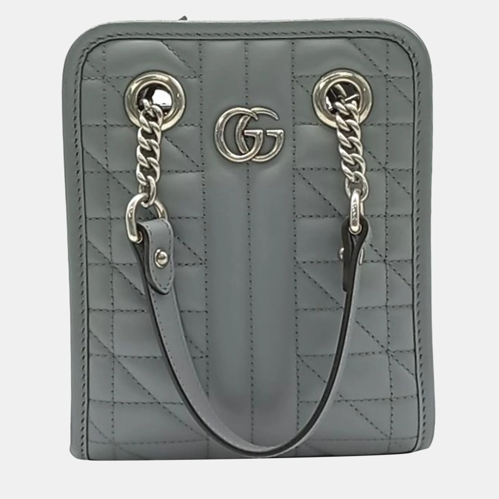 Grey Leather Mini GG Marmont Shoulder Bag