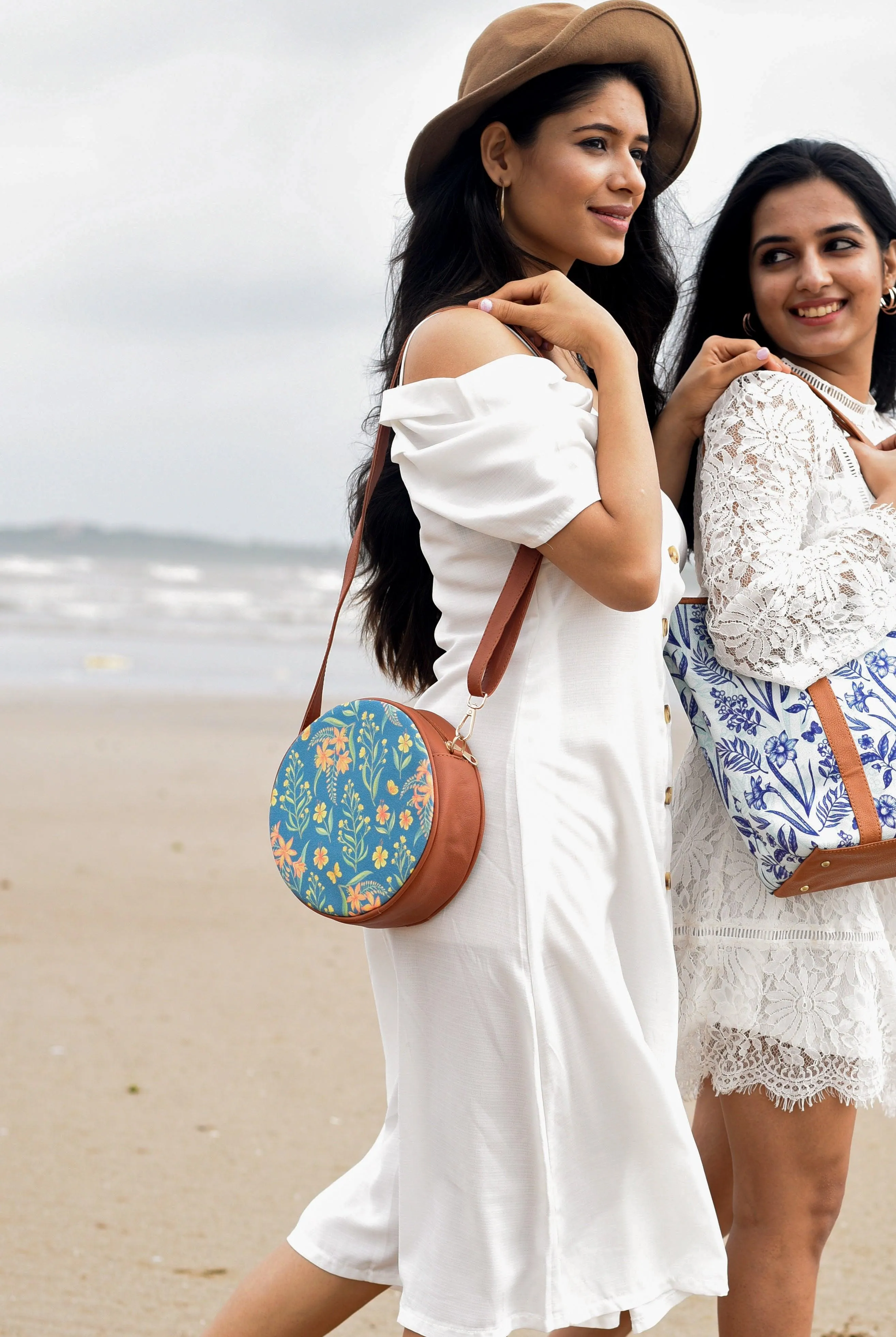 Grey Summer Blossoms Orbit Sling Bag