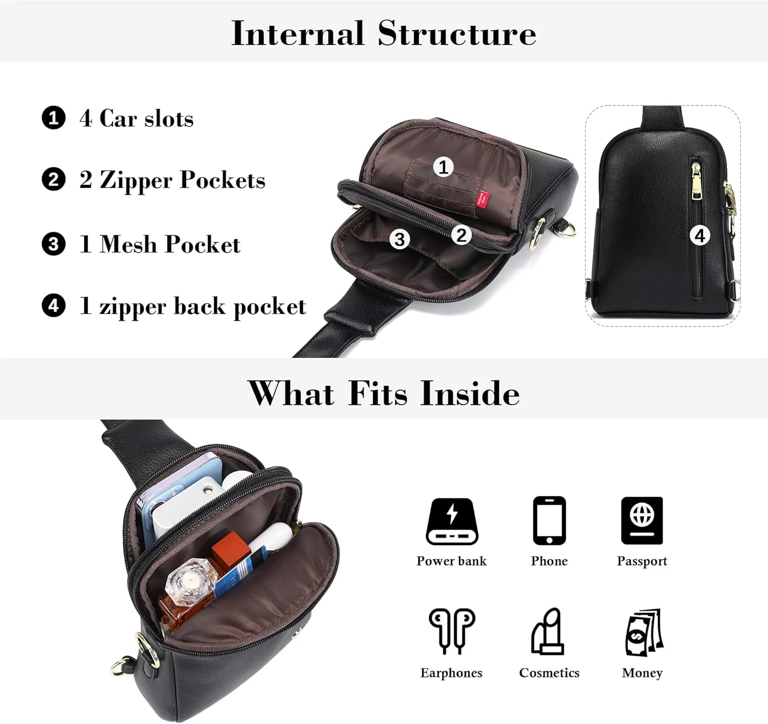 INICAT Travel Small Sling Bag Leather Crossbody Bags for Women Fanny Packs Cross Body Bag for Woman Cross Body Purses